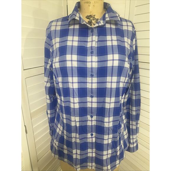 Duluth Trading Wicking Back Button Down Shirt Women’s X Large Blue Plaid - Picture 1 of 11